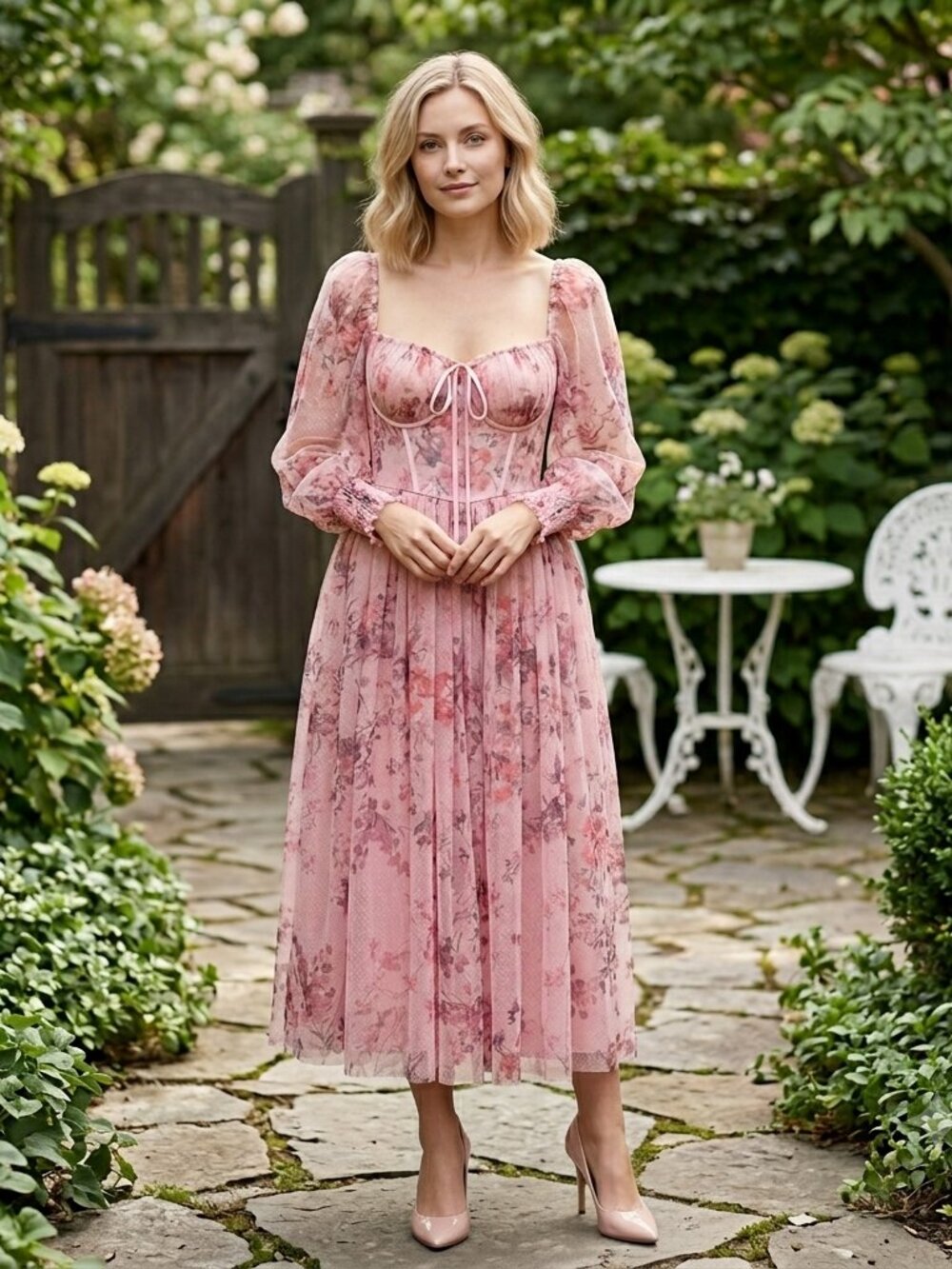 Floral Pink Fairy Cottagecore Dress - Picture 1 of 9